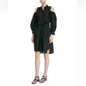 Brunello Cucinelli Cold Shoulder Long-Sleeve Shirtdress